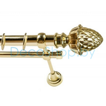 Карниз для штор Lm Décor «Шишка» 25 мм / 16 мм (золото, двухрядный, труба гладкая)
