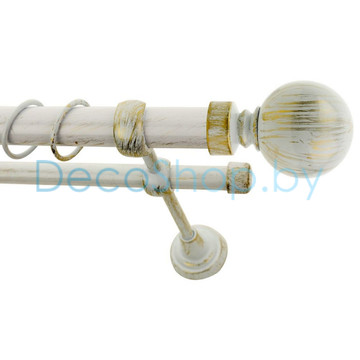 Карниз для штор Lm Décor «Шар большой» 25 мм / 16 мм (белое золото, двухрядный, труба гладкая)